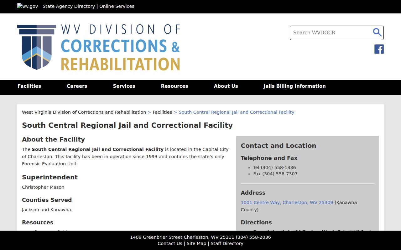 South Central Regional Jail serving Jackson County arrest bookings