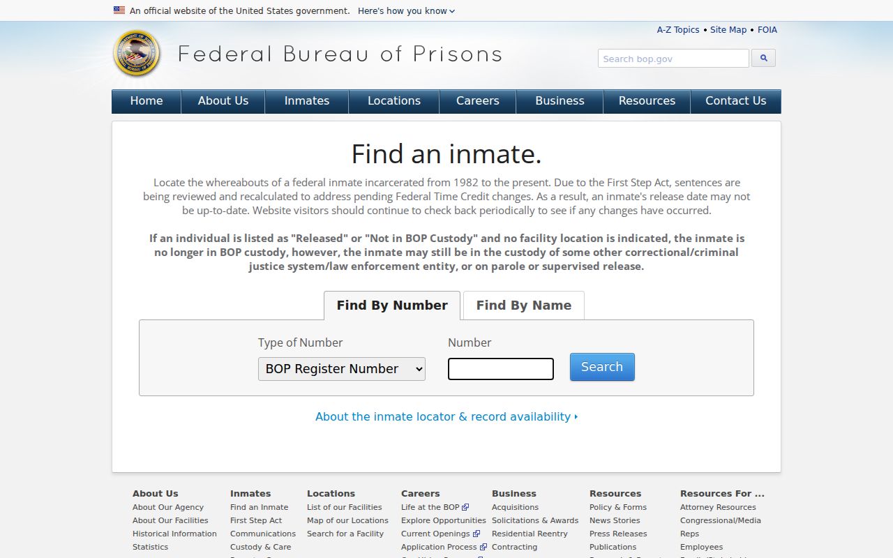 Federal inmate locator for arrest custody outside Jackson County systems