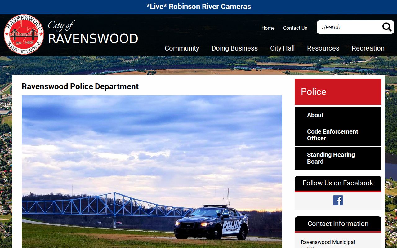 Ravenswood Police contact page for Jackson County arrest records
