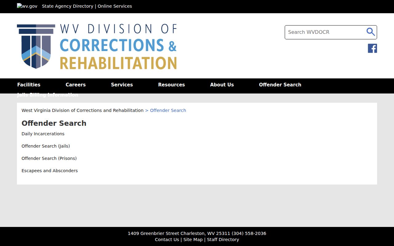 Jackson County criminal record WVDCR jail search hub