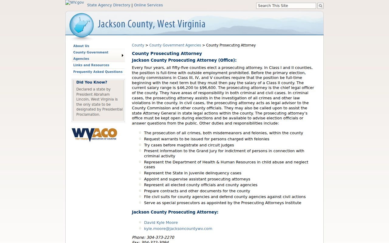 Jackson County criminal record prosecutor office information