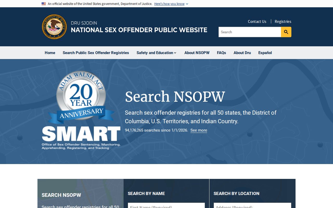 National sex offender registry search for locations near Jackson County